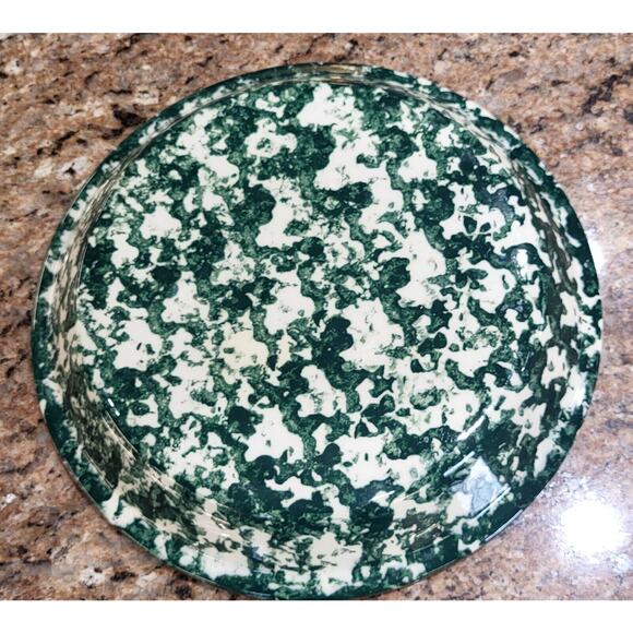 Green Clover Spongeware Pie Plate Pottery - 9" - Picture 8 of 16